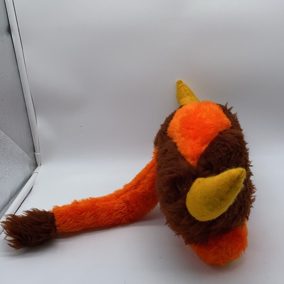 Vintage Hand Made Plush Stuffed Toy Yellow Horns Brown Orange Body with Tail - Picture 3 of 12